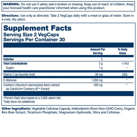 Solaray CranActin D-Mannose 1000mg 60 Capsules Ingredients