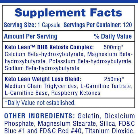 Keto Lean Supplement Facts