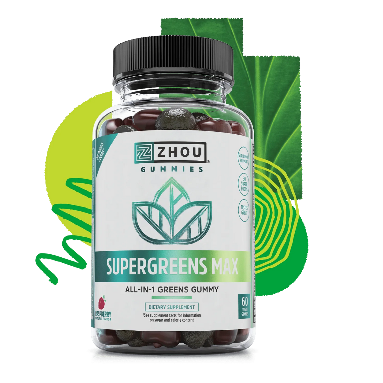 Image of ZHOU Supergreens Max Raspberry 60 Vegan Gummies