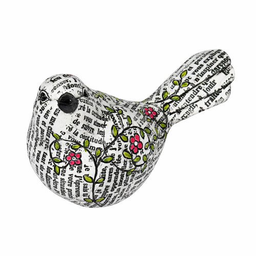 Vickerman 6.25 inch White Newspaper Flower Birds 2/Asst These birds features a newspaper-like pattern with small flowers and vines These birds are perfect table top pieces that will add a pop of color to your decor An assortment of two birds is i
