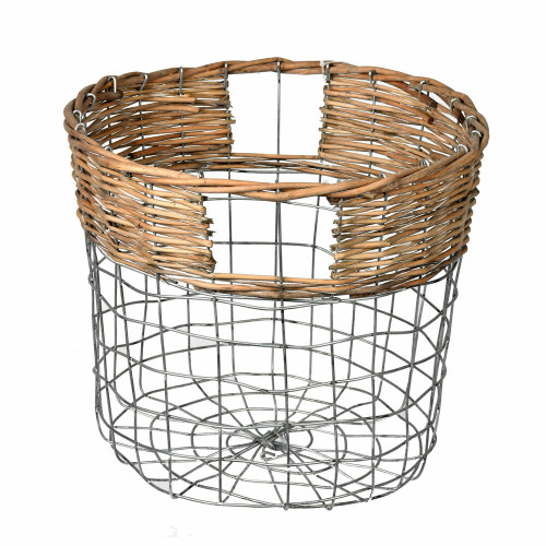 Vickerman 10.5 inch Round Wire Basket with Woven Bamboo This basket features a wire structure with the top section wrapped in bamboo The chunky spacing between wires allows you to see what is inside This basket is perfect for storing items such a