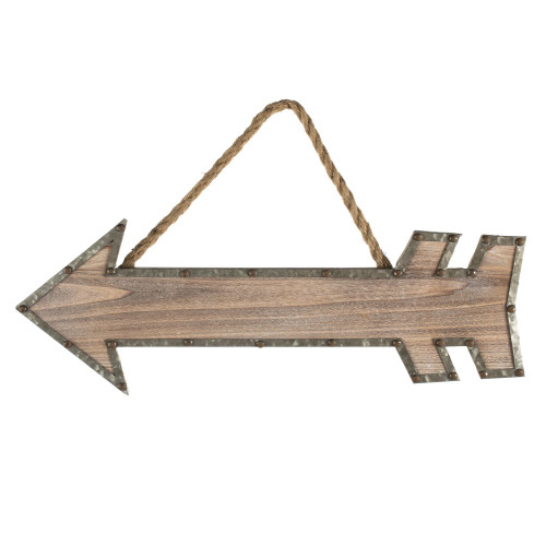 Vickerman 22 inch Rustic Arrow with Rope Hanger This arrow features a wood body with a metal edge and a jute rope hanger This arrow is the perfect wall decor that can incorporate into modern and rustic decor It measures 22 inch L x 6.75 inch H