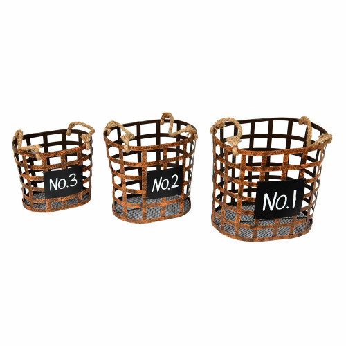 Vickerman 10 inch Wire Chalkboard Oval Basket Set/3 These baskets feature a square chalkboard panel on the front for continuous customization Chalk is not included Includes 3 baskets which measure S 8 inch L X 5.75 inch W X 7 inch H, M 9.5