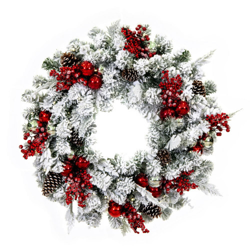 Vickerman Flocked Red and Silver Artificial Wreaths