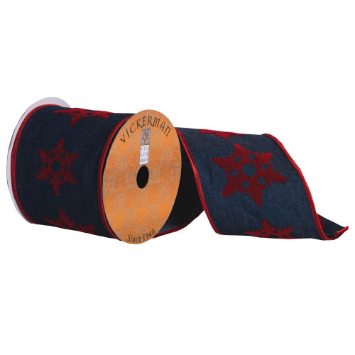 Vickerman 4"x10yd Dark Blue, Red Felt Snowflakes 
