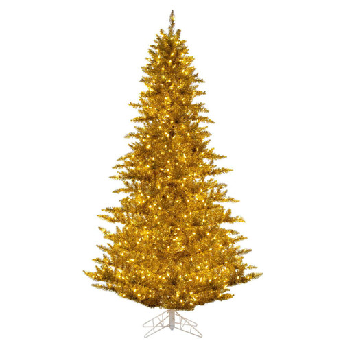  Vickerman 4.5 foot  x 34 inch  Gold Tinsel Artificial Pre-Lit Christmas Tree with LED Lights and Metal Tree Stand 
