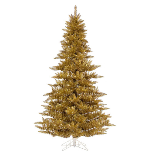  Vickerman 7.5 foot  x 52 inch  Gold Tinsel Artificial Unlit Christmas Tree with Folding Metal Tree Stand 