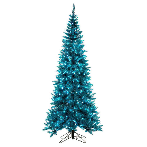  Vickerman 10 foot  x 50 inch  Slim Aqua Tinsel Artificial Pre-Lit Christmas Tree with Lights and Tree Stand 