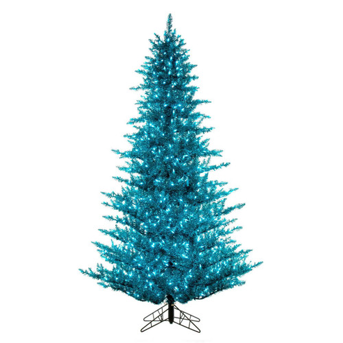  Vickerman 9 foot  x 64 inch  Aqua Tinsel Artificial Pre-Lit Christmas Tree with Step On/Off Foot Switch 