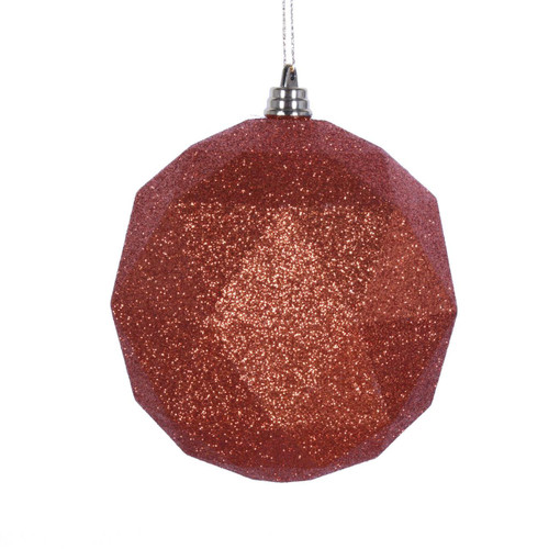  Vickerman 8 inch  Burnished Orange Geometric Ball Ornament Featuring a Glitter Finish. 