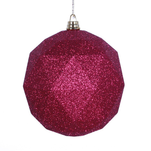  Vickerman 8 inch  Wine Geometric Ball Ornament Featuring a Glitter Finish. 