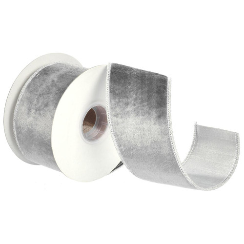  Vickerman 2.5 inch  Gray Velvet/Metallic Dupion Double Fused Back Ribbon. 