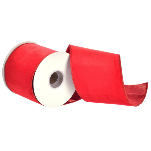  Vickerman 4 inch  Red Soft Velvet/Metallic Dupion Double Fused Back Ribbon. 