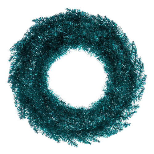  Vickerman 24 inch  Aqua Tinsel Artificial UnLit Wreath with 210 PVC Tips 