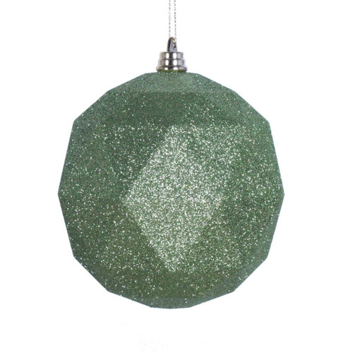  Vickerman 8 inch  Lime Glitter Geometric Ball Ornament 