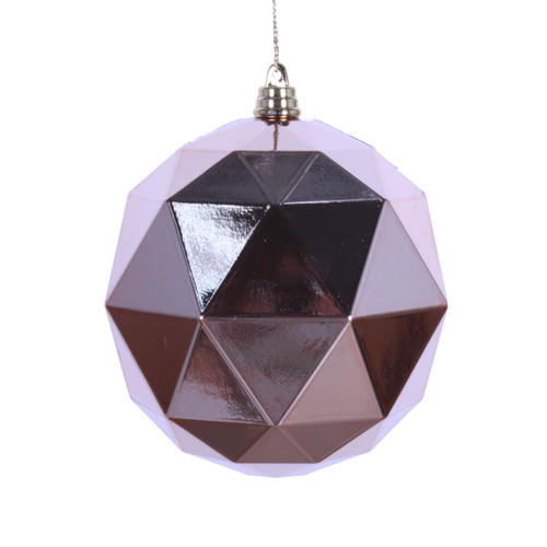  Vickerman 4.75 inch  Rose Gold Shiny Geometric Ball Ornament, 4 per bag 