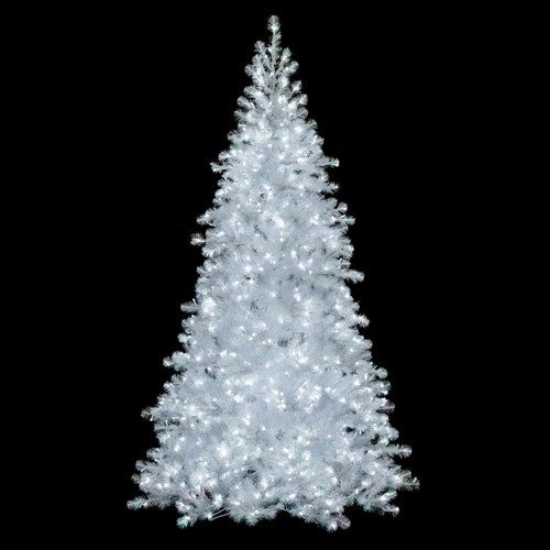  Vickerman 7.5 foot  x 54 inch  White Iridescent Spruce Artificial Pre-Lit Christmas Tree with Folding Metal Stand. 
