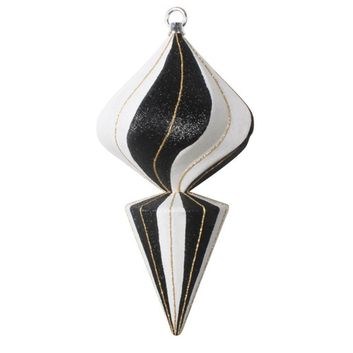  Vickerman 12 inch  Black and White Finial Gold Line Ornament. Includes 1 piece per bag. 