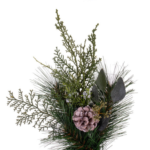  Vickerman Artificial Long Leaf Pine with Seeded Cedar, Eucalyptus Foliage, and Pinecones Crescent Swag. 