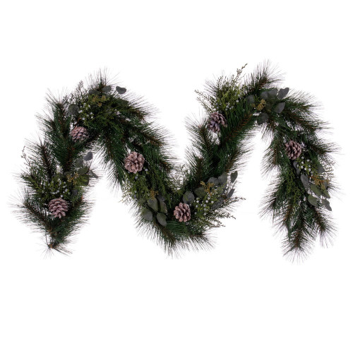  Vickerman Artificial Long Leaf Pine with Seeded Cedar, Eucalyptus Foliage, and Pinecones Garland 