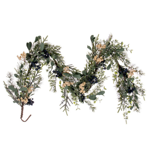  Vickerman Green Artificial Pine, Blueberry, and White Berry Garland. 