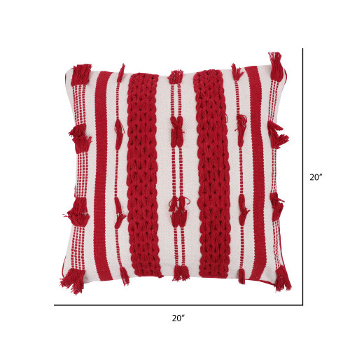  Vickerman Red and White Stripe Cotton Pillow 