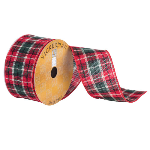  Vickerman Red Green White Plaid Muslin Woven Wired Edge Ribbon 