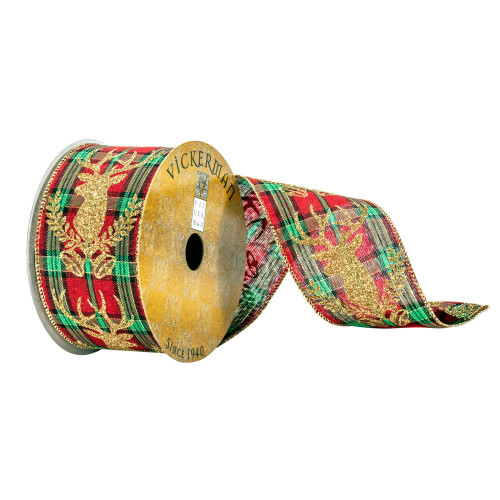  Vickerman Red, Green, and Gold Deer Plaid Ribbon 