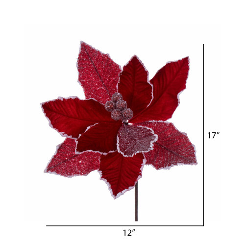  Vickerman 17" Glitter Poinsettia Stem 