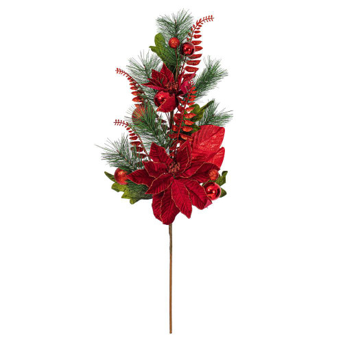  Vickerman Poinsettia Ball and Fern Decorated Spray 