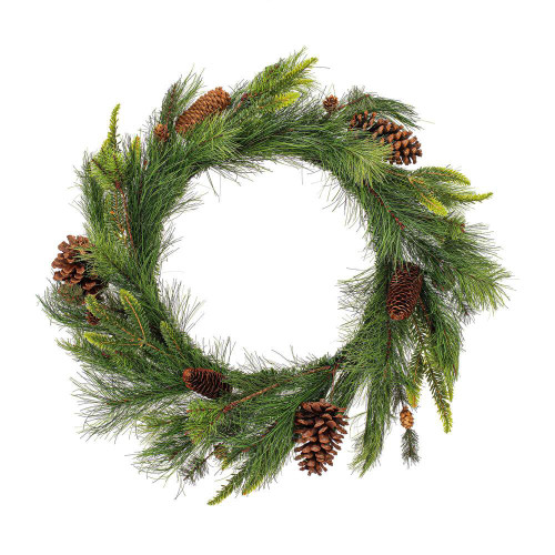  Vickerman Artificial Green Mixed Pine with Pinecone Wreath 