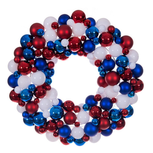  Vickerman Red/White/Blue Matte Shiny Glitter Ball Wreath UV 