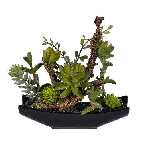 Vickerman 8 inch Artificial Green Mixed Succulent, Ceramic Pot
