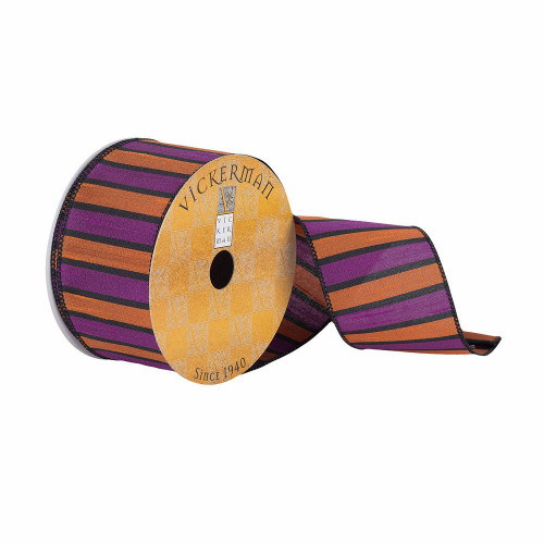 Vickerman 2.5 inch x 10 yard Orange and Purple Striped Christmas Ribbon