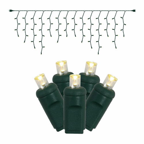 Vickerman 70 Pure White Wide Angle LED Icicle Light on Green Wire, 9 foot Christmas Single Mold light Strand