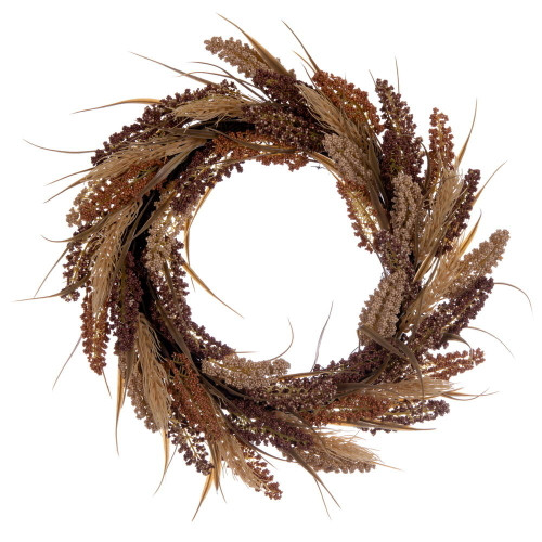 Vickerman Artificial 20 inch Brown Ivory Corn Wreath Features brown grass accents and a circular grapevine base