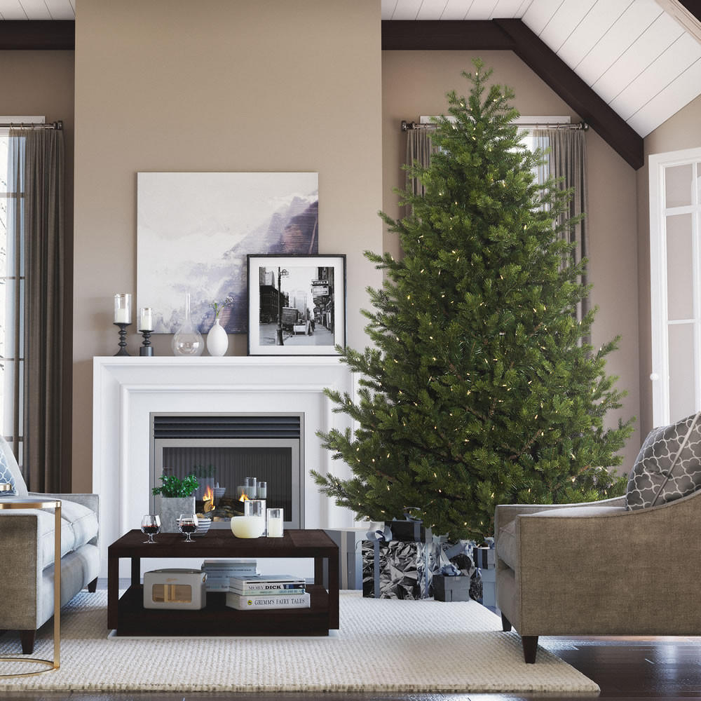 Christmas tree in well decorated living room