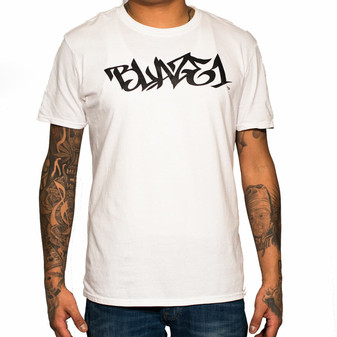 Men’s Clothing or Women's Clothing Unisex Custom screen print white T-shirt with Black Blaze1 logo
