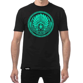 Men’s Clothing or Women’s Clothing unisex black T-shirt with seafoam circle of trust screen printed logo