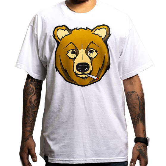 Men’s Clothing or Women’s Clothing unisex white T-shirt with Cali bear design screen printed on chest