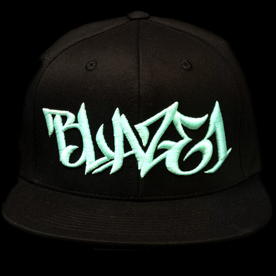 Men’s Clothing or Women's Clothing Unisex Custom Embroidered Black hat with Blaze1 logo embroidered in Mint