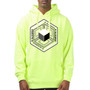 Men’s Clothing or Women’s Clothing Unisex Pullover sweatshirt hoodie neon yellow with white grey and black impossible cube screen print