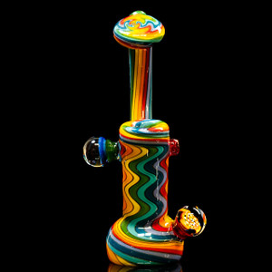 Custom Heady Wig Wag hand made Herb flower bubbler made in chico, CA Rainbow color scheme