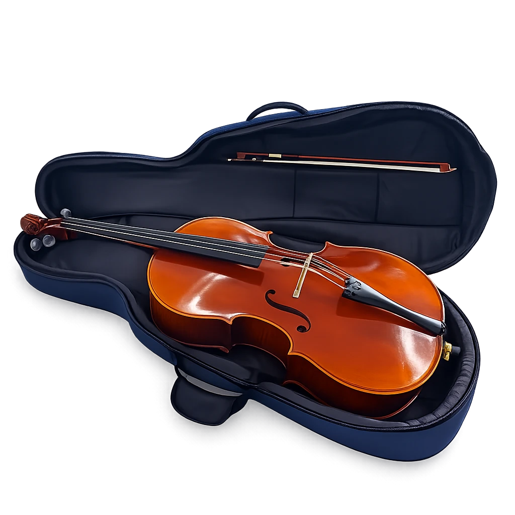 4/4 Handmade Cello with Bow & Bag – Solid Spruce & Flamed Maple