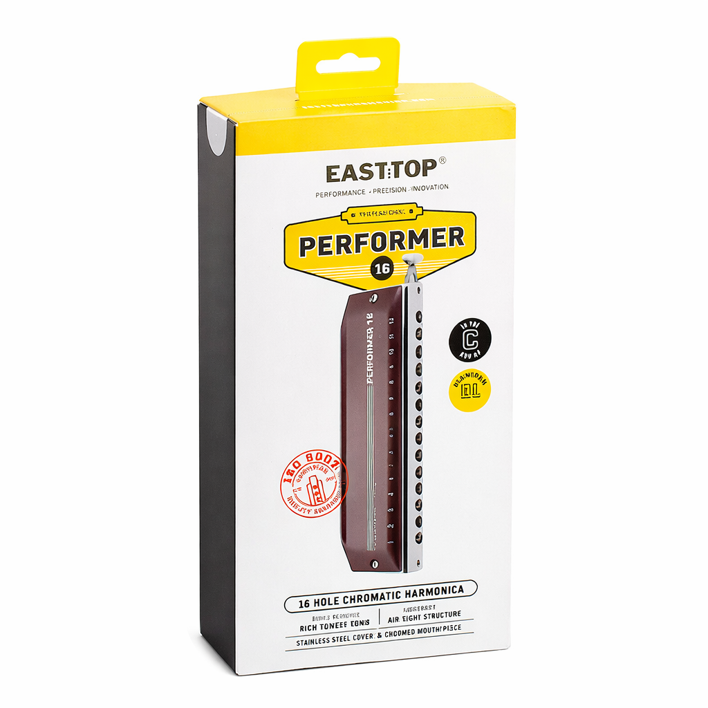 Easttop 16-Hole Chromatic Harmonica Key of C – 64 Tone Aluminum Comb Harmonica