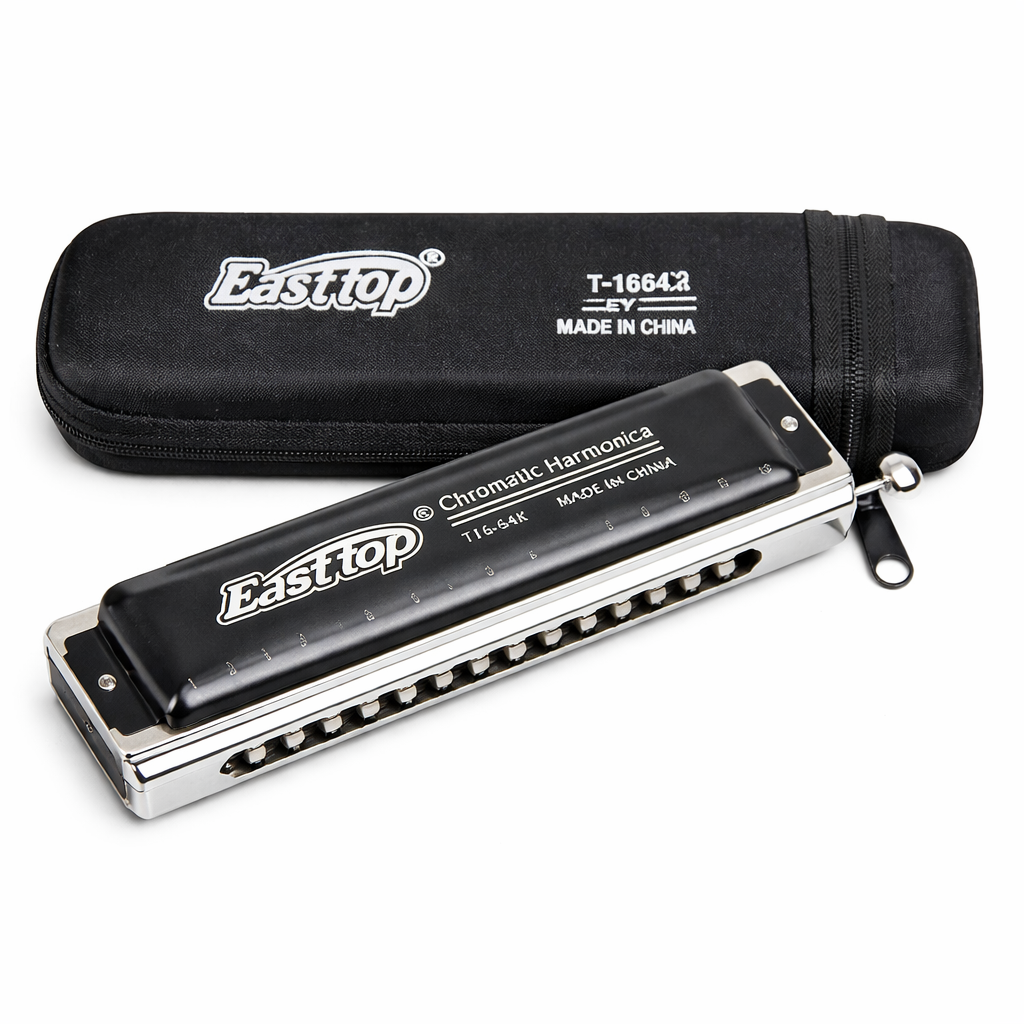 Easttop T16-64K Professional Chromatic Harmonica – 16 Holes 64 Tones Key of C Mouth Organ with Case