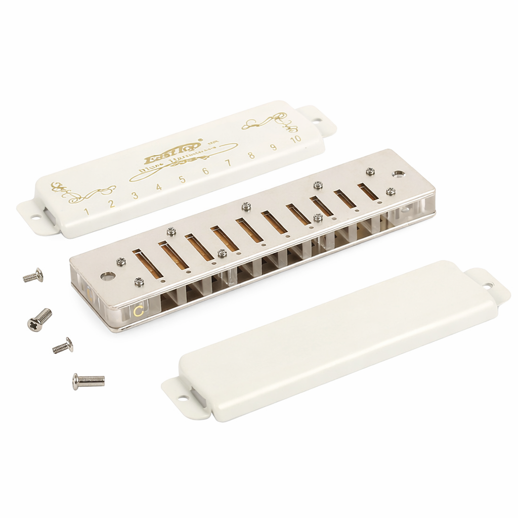 Easttop T008L Diatonic Harmonica – 10 Hole Blues Harmonica with White Cover