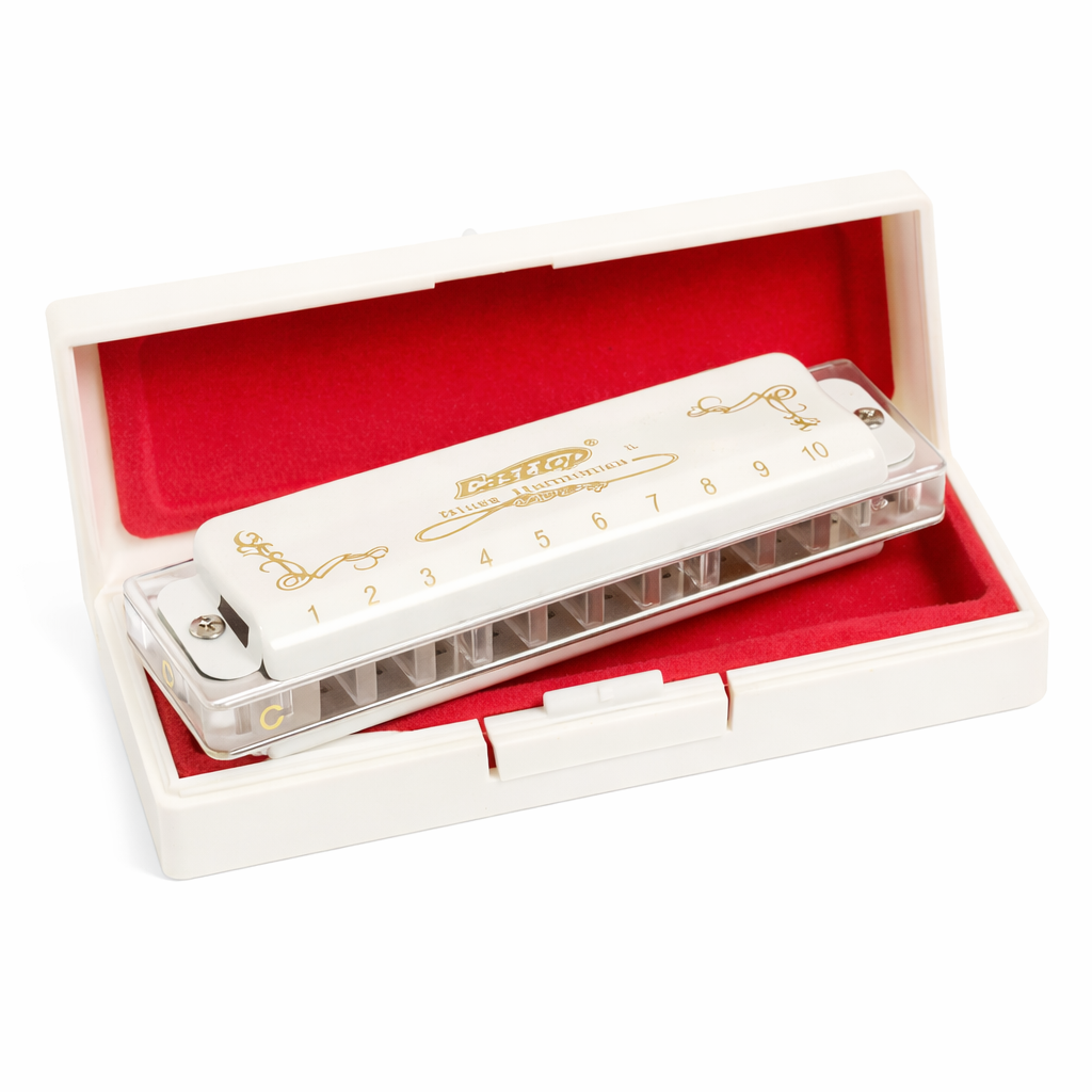 Easttop T008L Diatonic Harmonica – 10 Hole Blues Harmonica with White Cover