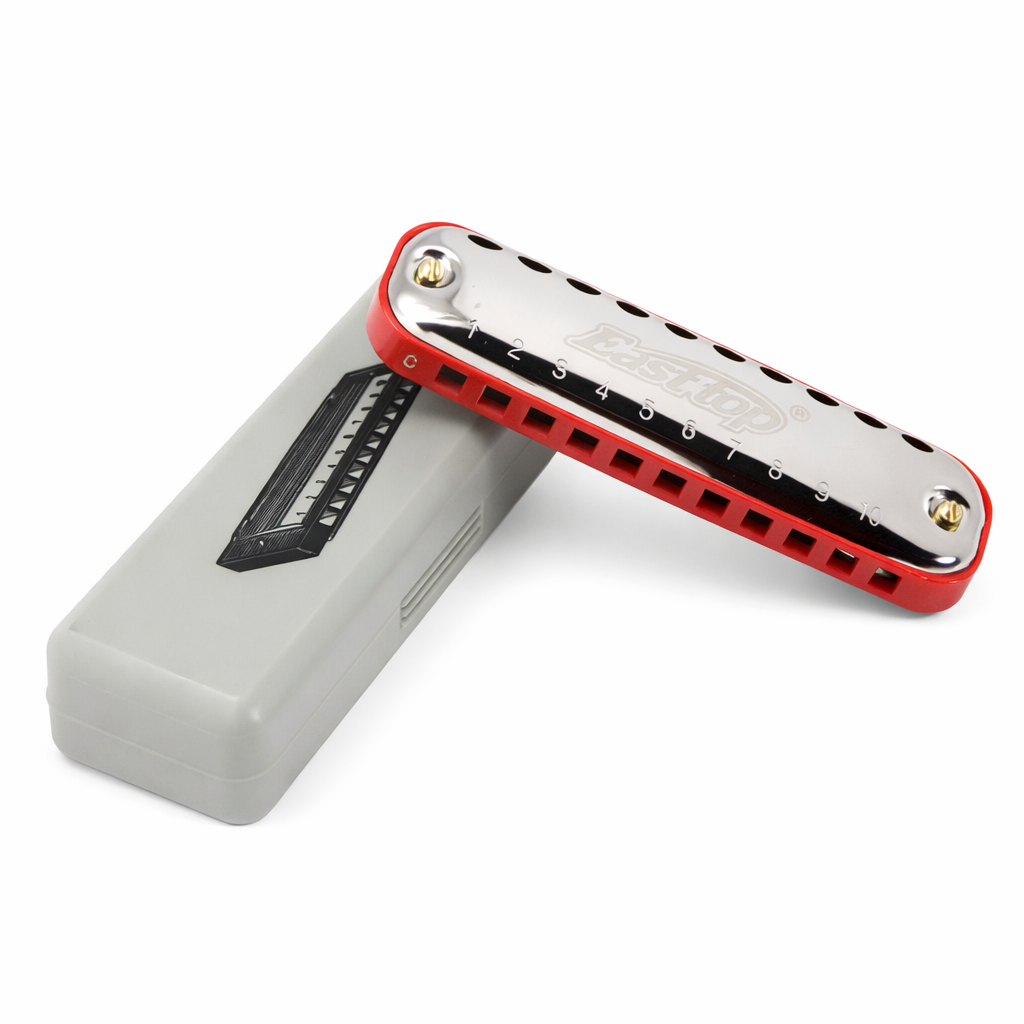 Easttop T10-1 Diatonic Harmonica Key of C – 10 Hole Blues Harmonica with Red ABS Comb