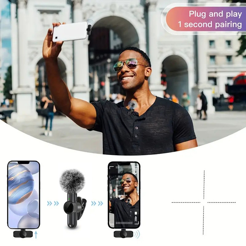 USB-C Wireless Lavalier Microphone with Windshield – Single Mic